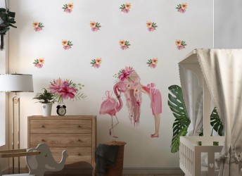 Naklejka na ścianę dla dziewczynki z motywem flaminga