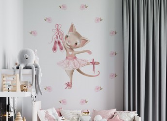 Naklejka na ścianę dla dziewczynki kotek baletnica