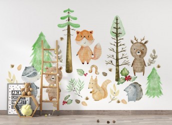 naklejki na ścianę dla dzieci las watercolor