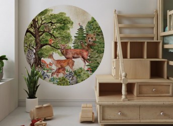 Naklejka na ścianę dla dzieci koło leśne zwierzęta